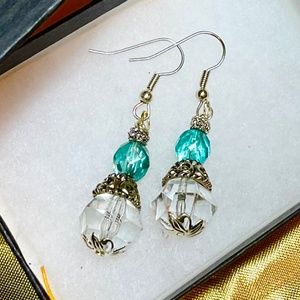 Apostle Creations Silver,Teal & Clear AB Swarovskis Earrings